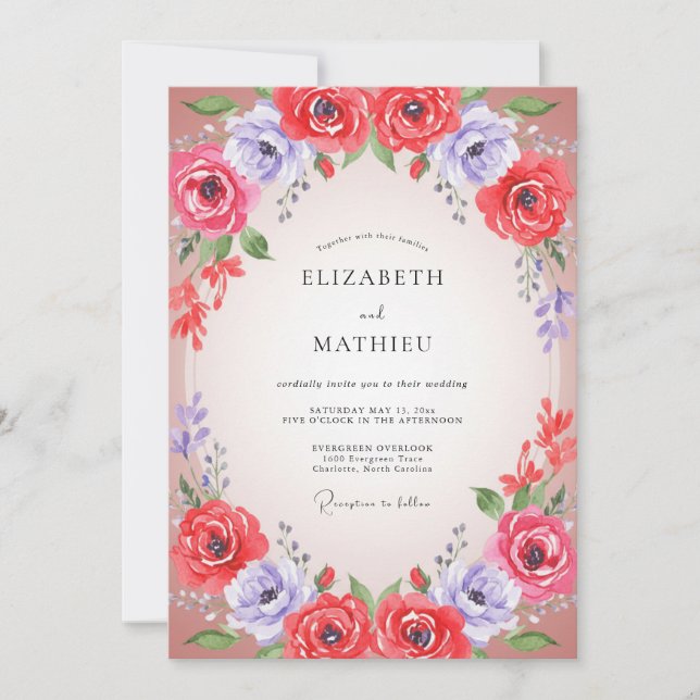 Invitation Couronne de mariage Deep Burgundy Periwinkle (Devant)