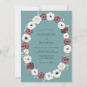 Invitation Couronne de mariage délicate Anémone Ardoise