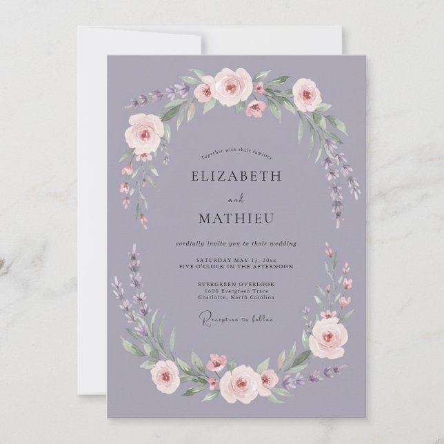 Invitation Couronne de mariage délicate florale à la lavande (Devant)