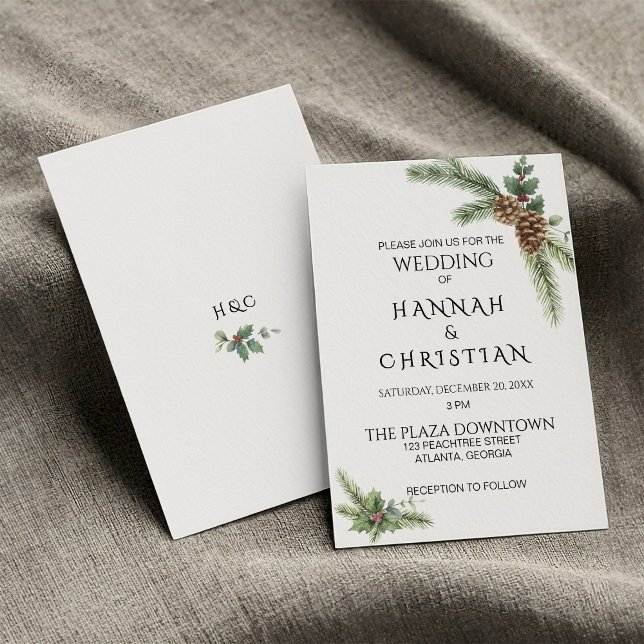 Invitation Couronne de mariage d'hiver avec branches de sapin (Créateur téléchargé)