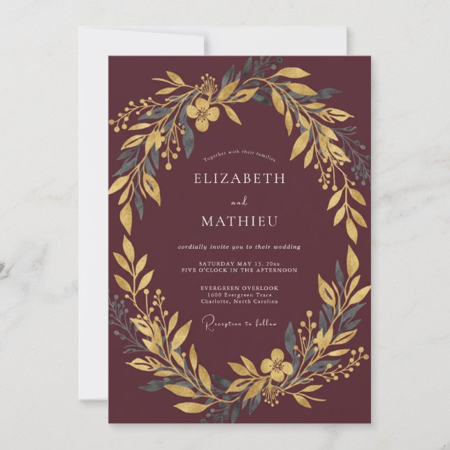 Invitation Couronne de mariage dorée à la Bourgogne (Devant)