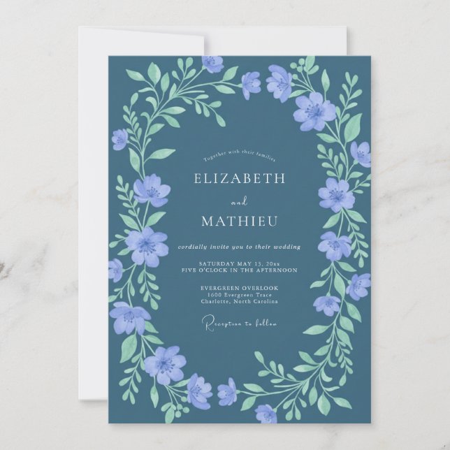 Invitation Couronne de mariage douce pervenche menthe (Devant)