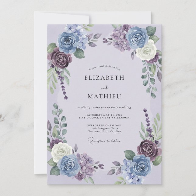 Invitation Couronne de mariage Dusty Blue Blossom (Devant)