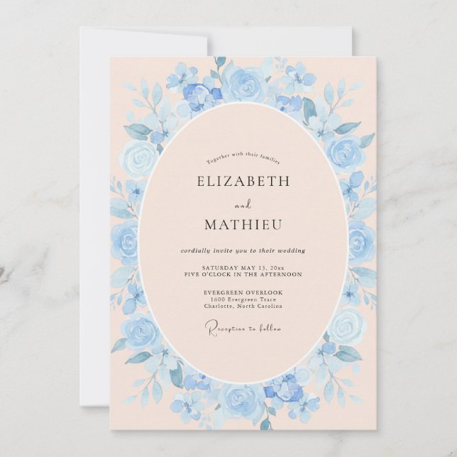 Invitation Couronne de mariage dusty peach pervenche (Devant)
