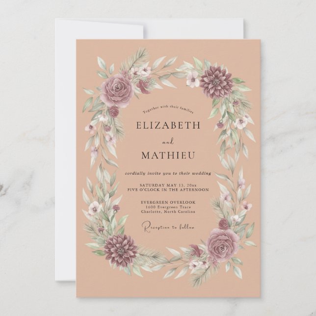 Invitation Couronne de mariage Dusty Rose (Devant)