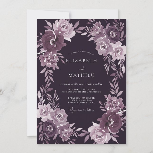Invitation Couronne de mariage élégante aux tons prune mélanc (Devant)