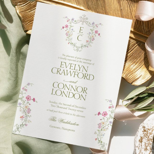 Invitation Couronne de mariage élégante de prairie fleurie (Créateur téléchargé)