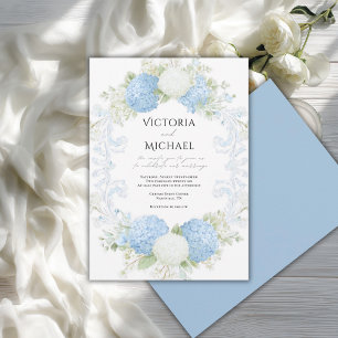 Invitation Couronne de mariage élégante Hydrangea bleu blanc