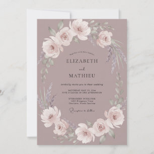 Invitation Couronne de mariage élégante poussiéreuse plumée