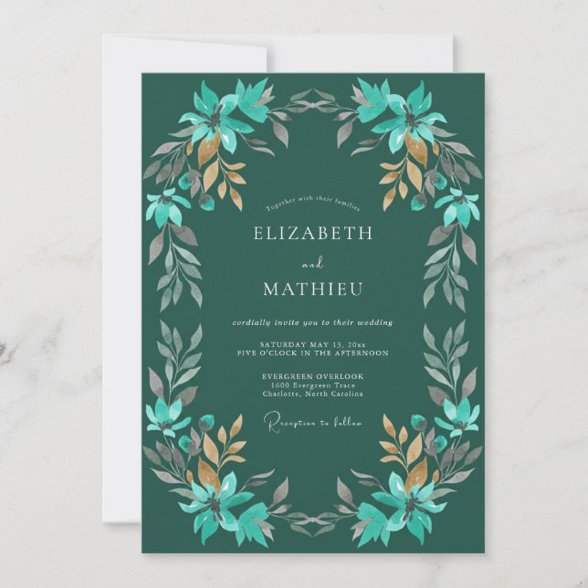 Invitation Couronne de mariage émeraude verdoyante (Devant)