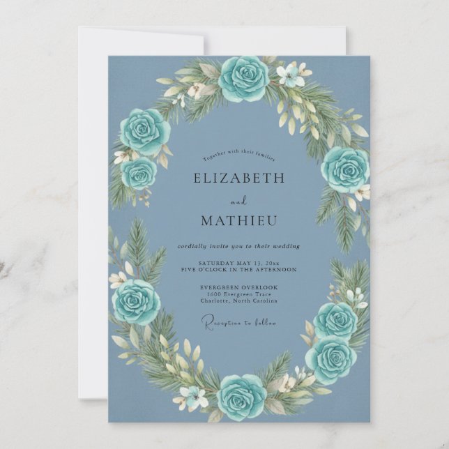 Invitation Couronne de mariage en acier Aqua (Devant)