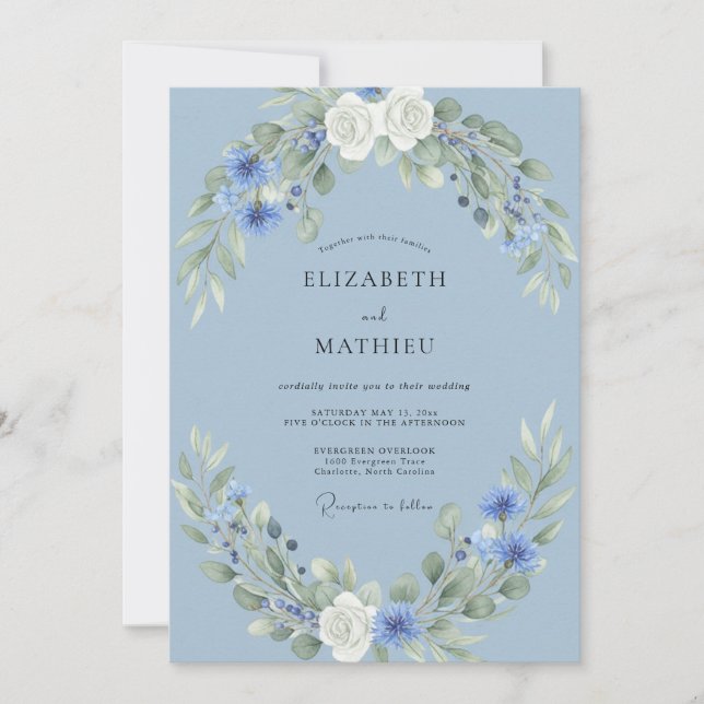 Invitation Couronne de mariage en acier Bleuet (Devant)