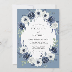 Invitation Couronne de mariage en acier côtier et pervenche