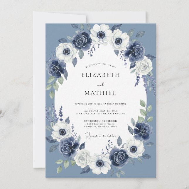 Invitation Couronne de mariage en acier côtier et pervenche (Devant)