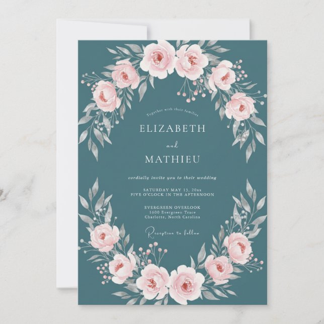 Invitation Couronne de mariage en acier rose pâle (Devant)