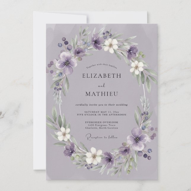 Invitation Couronne de mariage en améthyste assourdie (Devant)