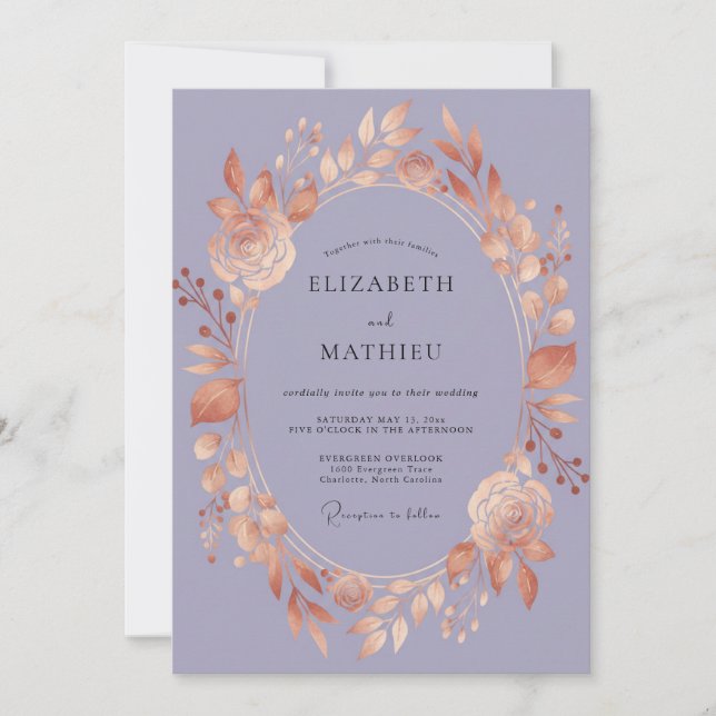 Invitation Couronne de mariage en améthyste cuivre (Devant)