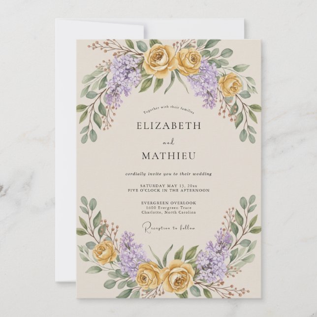 Invitation Couronne de mariage en améthyste dorée (Devant)