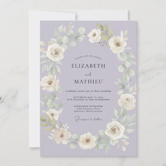 Invitation Couronne de mariage en améthyste poussiéreuse (Devant)