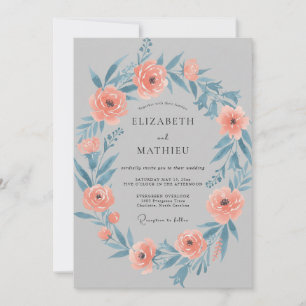 Invitation Couronne de mariage en ardoise corail