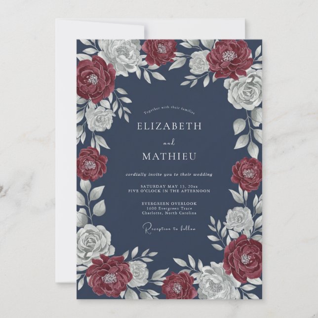 Invitation Couronne de mariage en ardoise cramoisie (Devant)