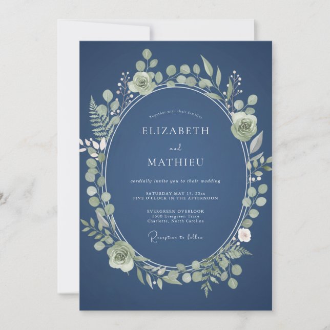 Invitation Couronne de mariage en ardoise d'acier (Devant)