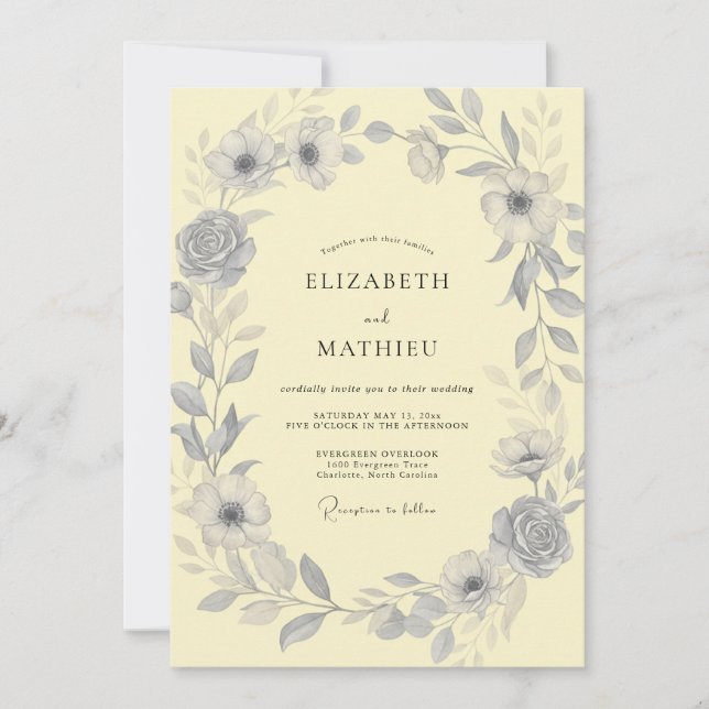 Invitation Couronne de mariage en ardoise jaune pâle (Devant)