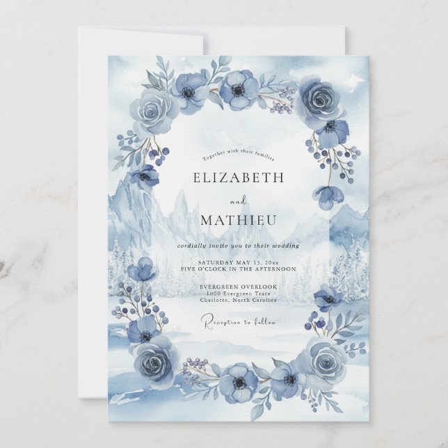 Invitation Couronne de mariage en ardoise poudreuse (Devant)