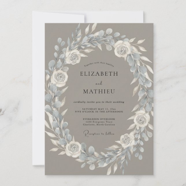 Invitation Couronne de mariage en ardoise taupe (Devant)