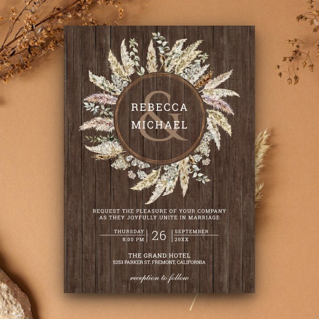 Invitation Couronne de mariage en bois rustique et herbe de P (Créateur téléchargé)
