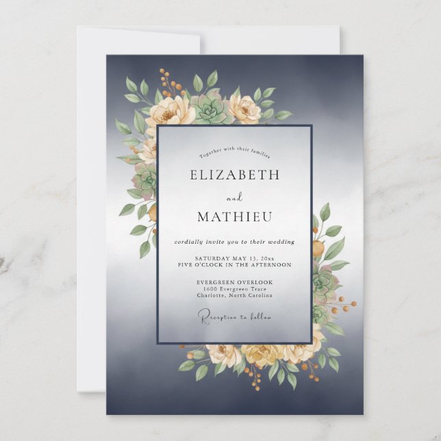 Invitation Couronne de mariage en Champagne ardoise (Devant)