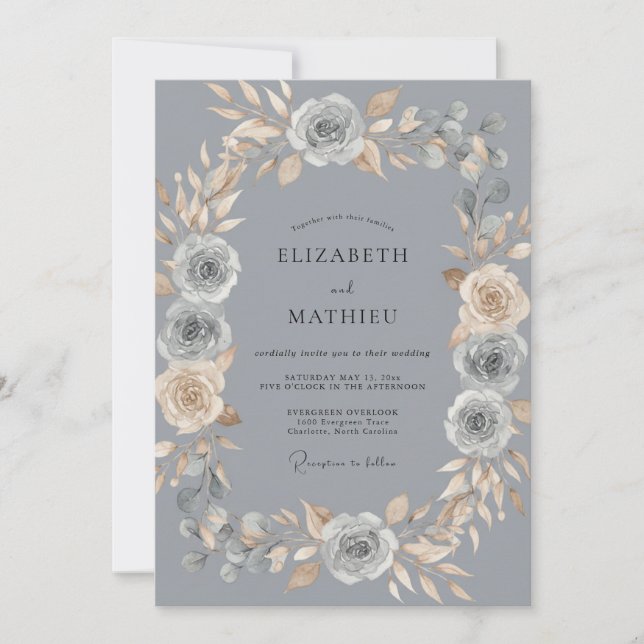 Invitation Couronne de mariage en champagne en acier (Devant)