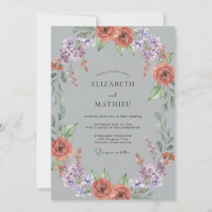 Invitation Couronne de mariage en corail lilas sur ardoise