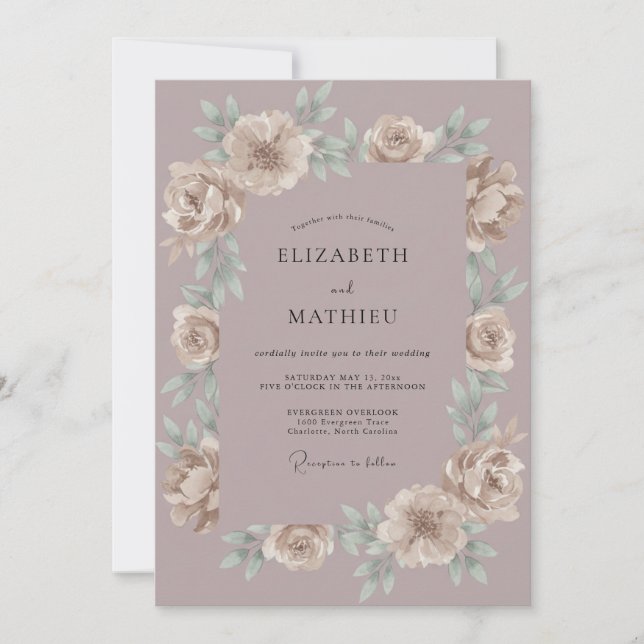 Invitation Couronne de mariage en crème mauve (Devant)