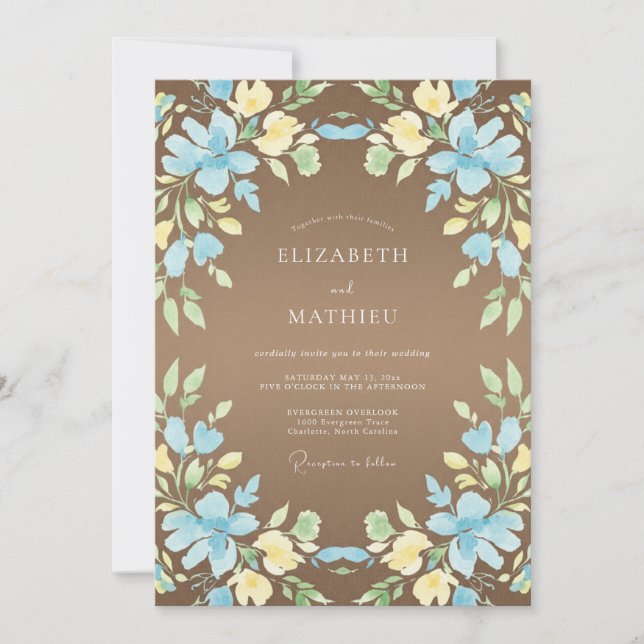 Invitation Couronne de mariage en cuivre azur (Devant)