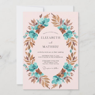 Invitation Couronne de mariage en cuivre et sarcelle