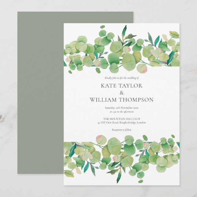 Invitation Couronne de mariage en eucalyptus (Devant / Derrière)