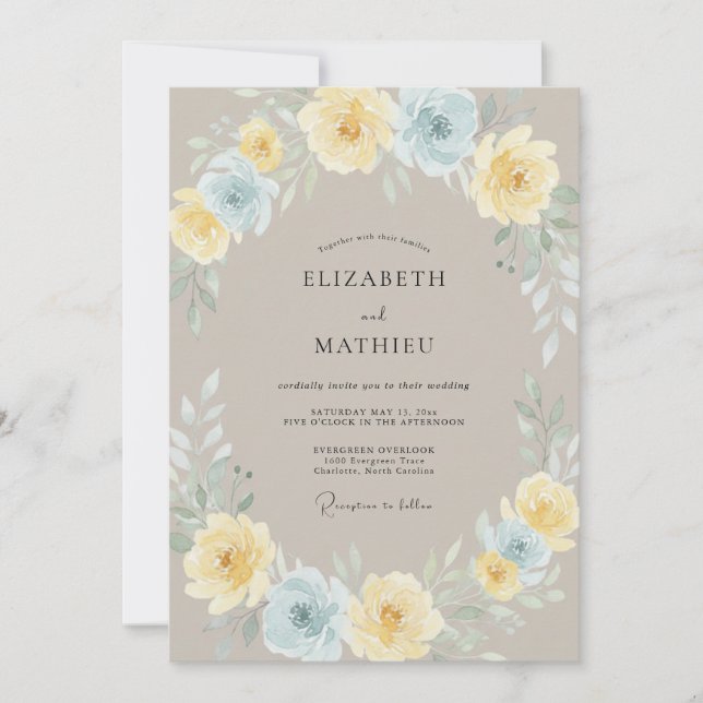 Invitation Couronne de mariage en eucalyptus jaune (Devant)