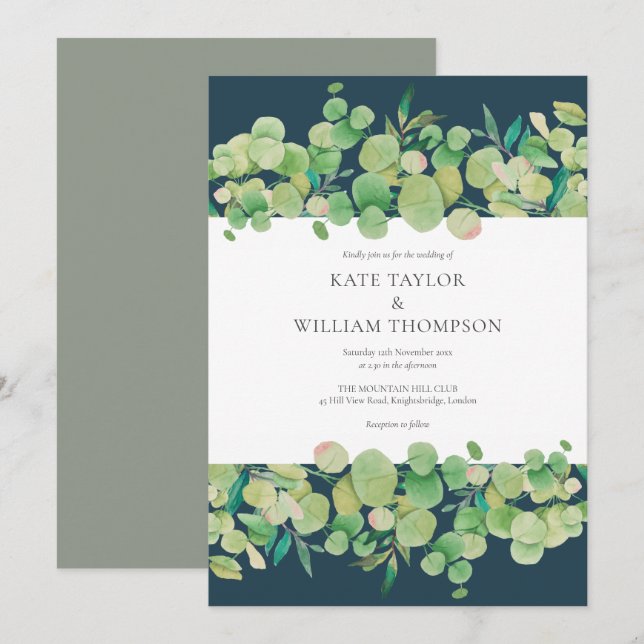 Invitation Couronne de mariage en eucalyptus verdoyant (Devant / Derrière)