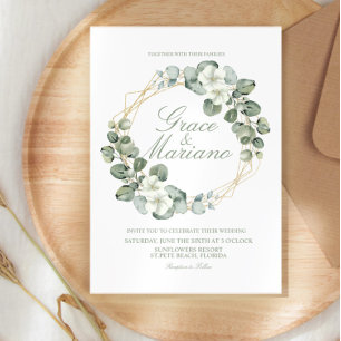Invitation Couronne de mariage en faux or à l'aquarelle Eucal