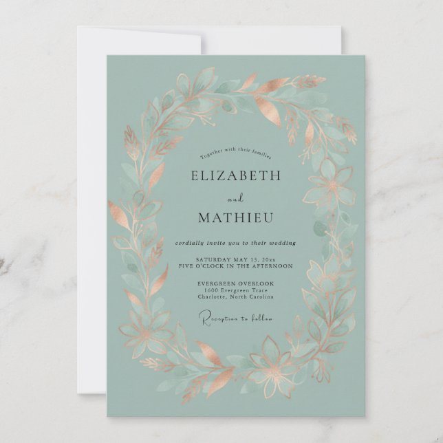 Invitation Couronne de mariage en feuillage de cuivre (Devant)