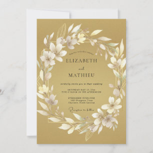 Invitation Couronne de mariage en feuilles dorées
