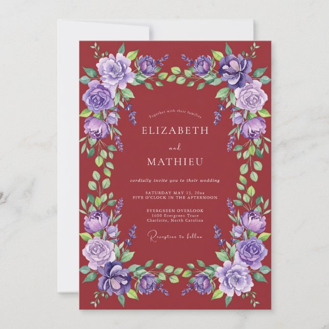 Invitation Couronne de mariage en fleurs de Bourgogne (Devant)