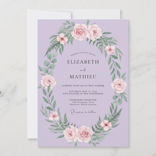 Invitation Couronne de mariage en fleurs de lavande (Devant)