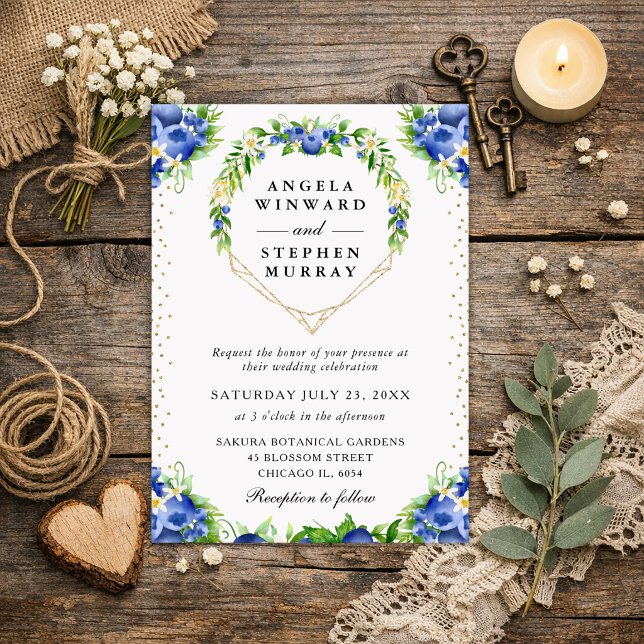 Invitation Couronne de mariage en fleurs de myrtilles en form (Créateur téléchargé)