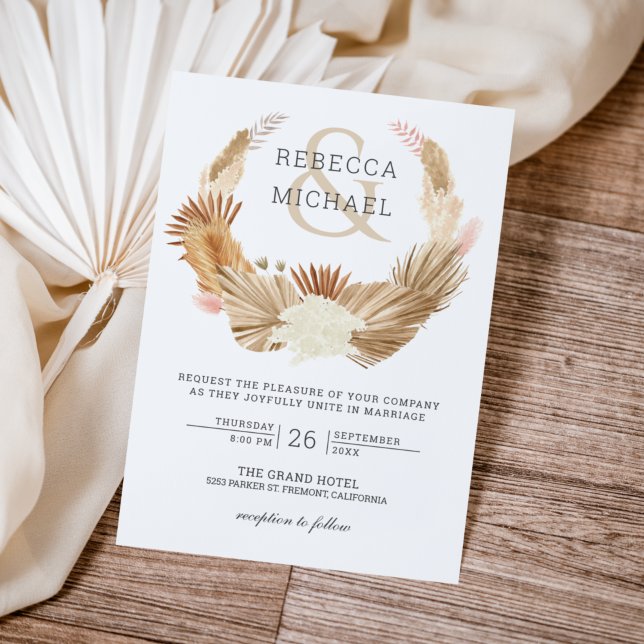 Invitation Couronne de mariage en herbe de Pampas Bohème rust (Créateur téléchargé)