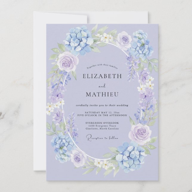Invitation Couronne de mariage en hortensia bleu pervenche pr (Devant)