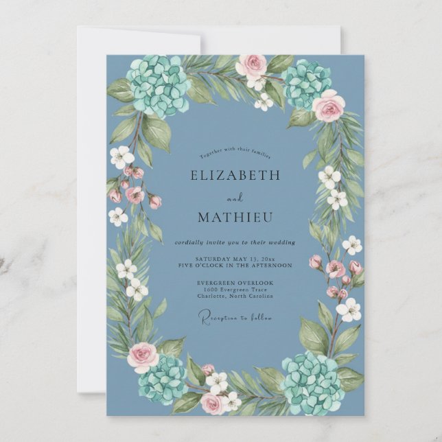 Invitation Couronne de mariage en Hydrangea ardoise (Devant)