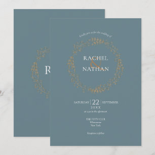 Invitation Couronne de mariage en laurier floral or