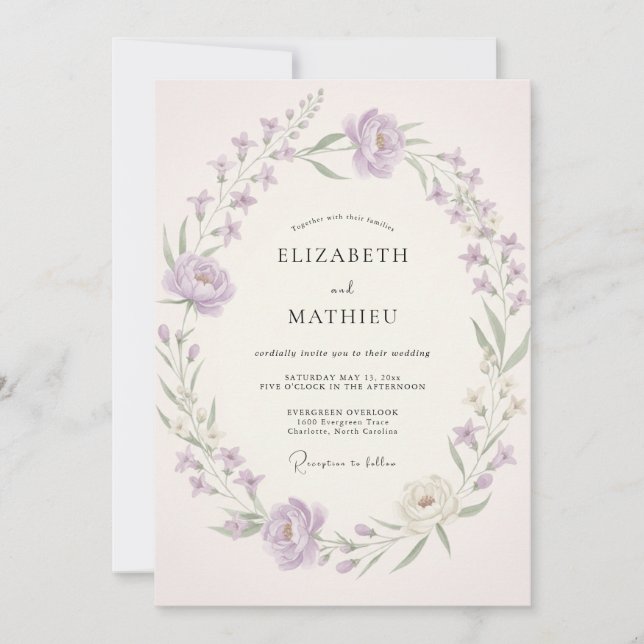 Invitation Couronne de mariage en lilas doux (Devant)